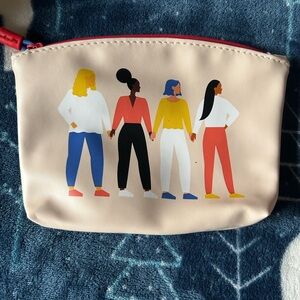 ipsy Cream Cosmetic Bag with Colorful Women Illustration